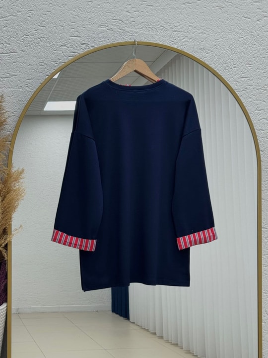 Fitnat Kırmızı Garnili Tunik-NA931 Lacivert