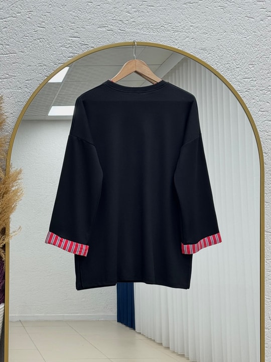 Fitnat Kırmızı Garnili Tunik-NA931 Siyah