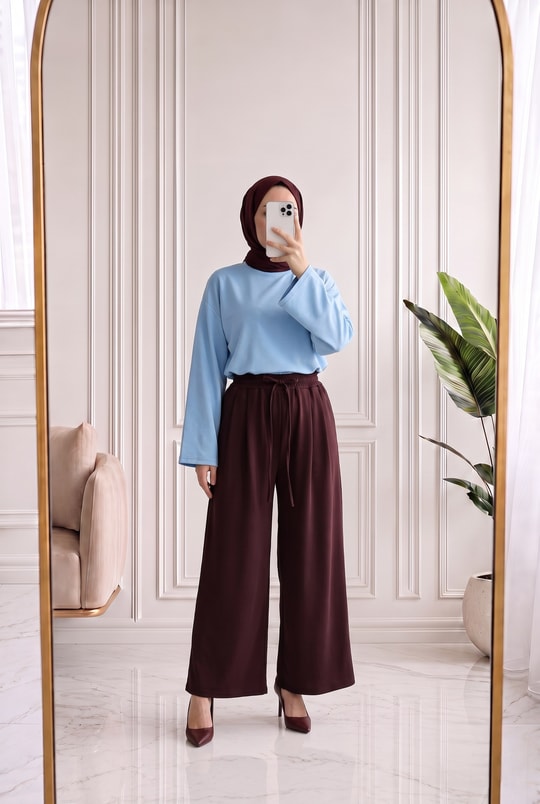 Gülçehre Pensli Pantolon-BN4779 Kahve