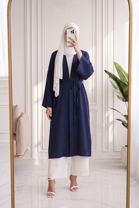 Gülfeza Uzun Çilek Kimono-AS2456 Lacivert