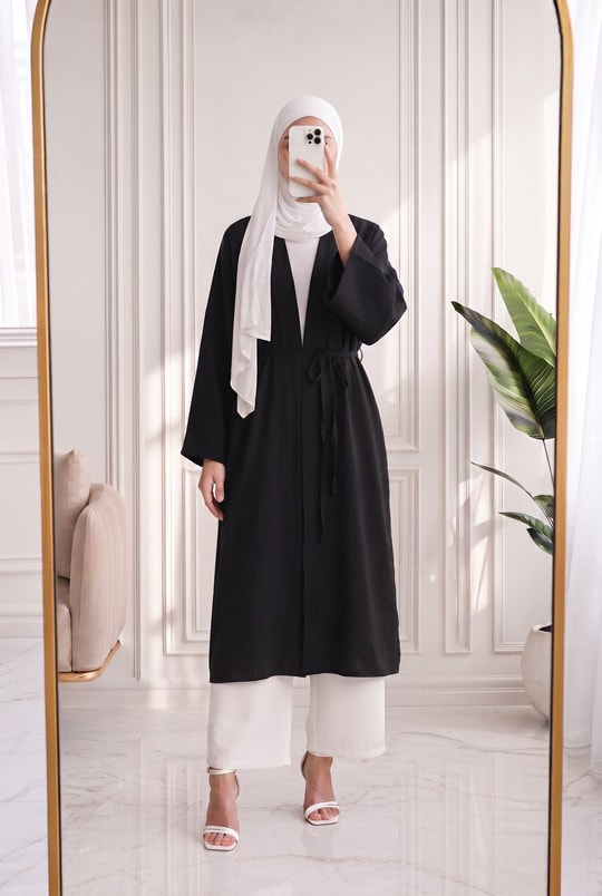 Gülfeza Uzun Çilek Kimono-AS2456 Siyah