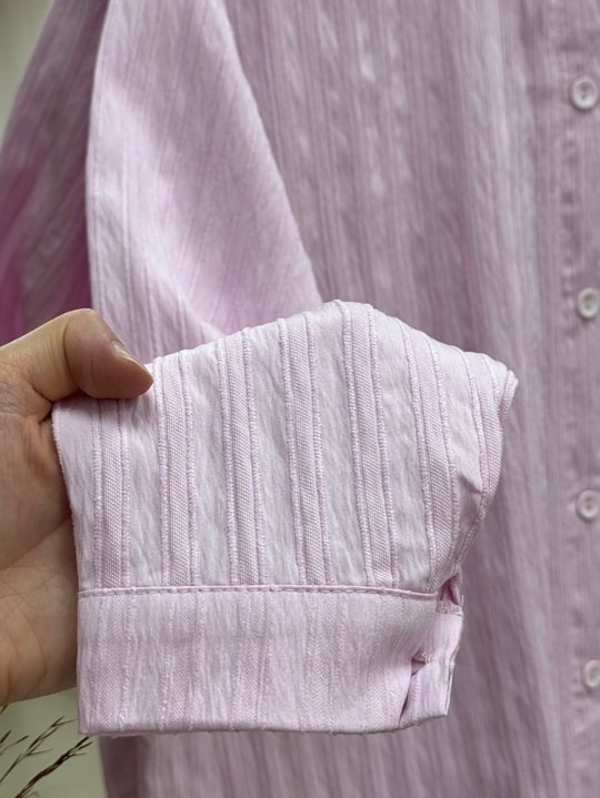 Gülnur Kendinden Çizgili Düğmeli Pantolonlu Takım-EK882 Pembe
