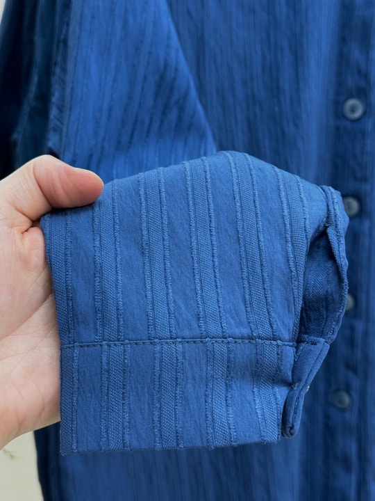 Gülnur Kendinden Çizgili Düğmeli Pantolonlu Takım-EK882 Lacivert