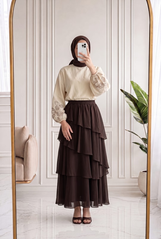 Güzay Çapraz Fırfırlı Tül Etek-AA4576.1 Kahve