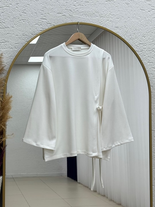 Habibe Yandan Bağlamalı Tunik-NA918 Beyaz