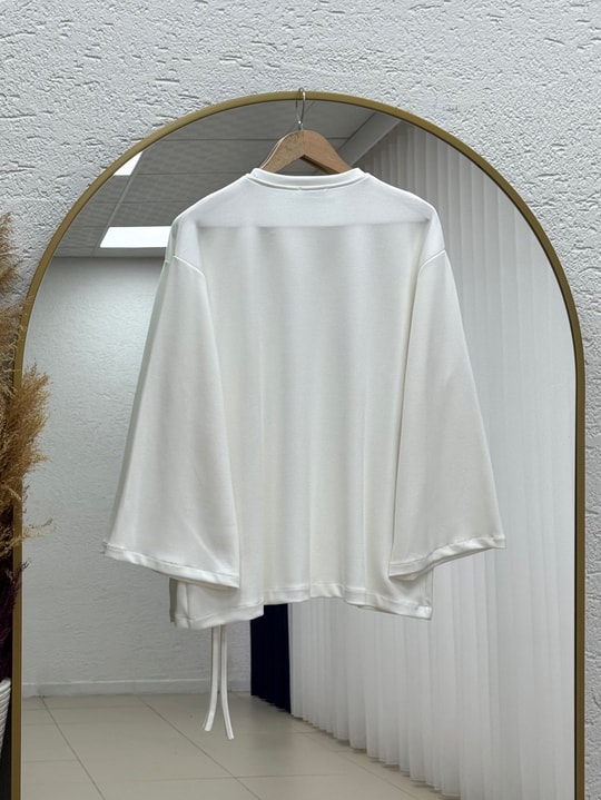 Habibe Yandan Bağlamalı Tunik-NA918 Beyaz