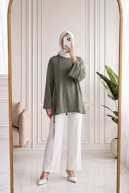 Habibe Yandan Bağlamalı Tunik-NA918 Haki