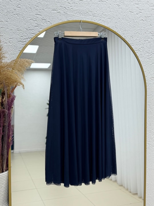 Hacer Taşlı Güllü Etekli Tül Takım-GE799 Lacivert