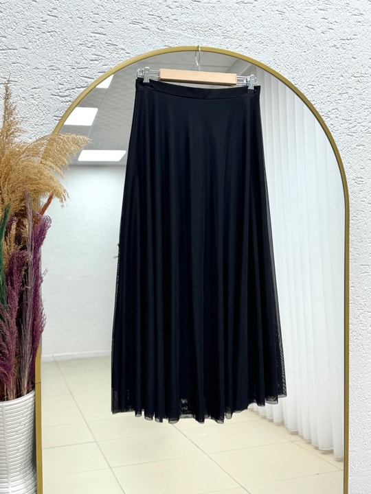 Hacer Taşlı Güllü Etekli Tül Takım-GE799 Siyah