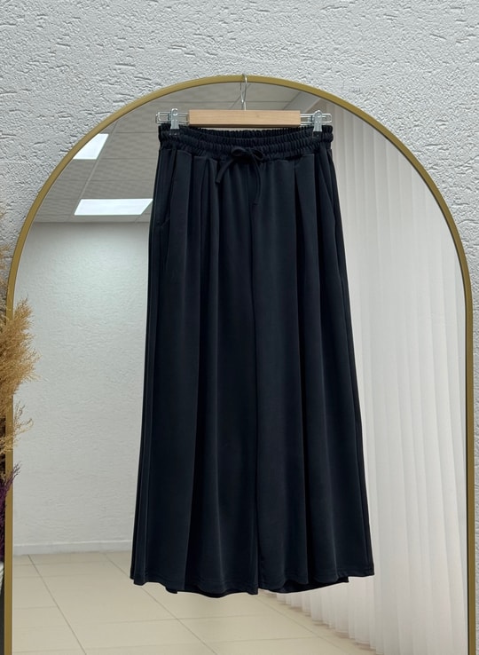 Hanzade İpli Pike Etek Pantolon-BY5050 Siyah