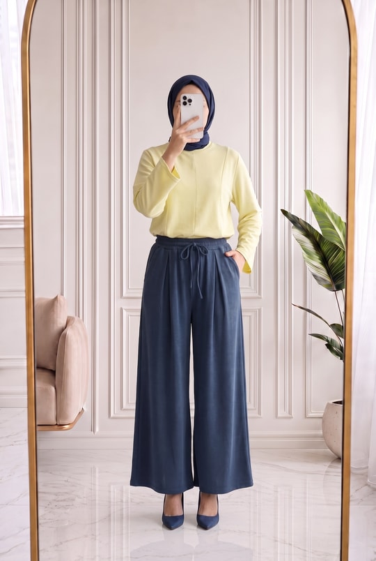 Hanzade İpli Pike Etek Pantolon-BY5050 Lacivert
