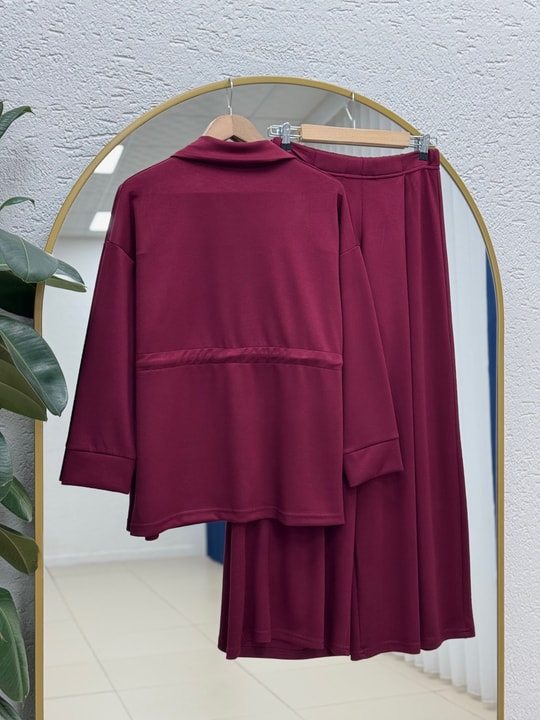Hazal Beli Tünelli Fermuarlı Pantolonlu Takım-TN032 Bordo