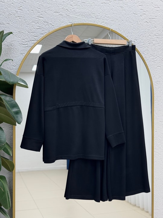 Hazal Beli Tünelli Fermuarlı Pantolonlu Takım-TN032 Siyah
