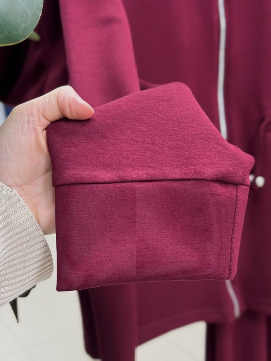 Hazal Beli Tünelli Fermuarlı Pantolonlu Takım-TN032 Bordo