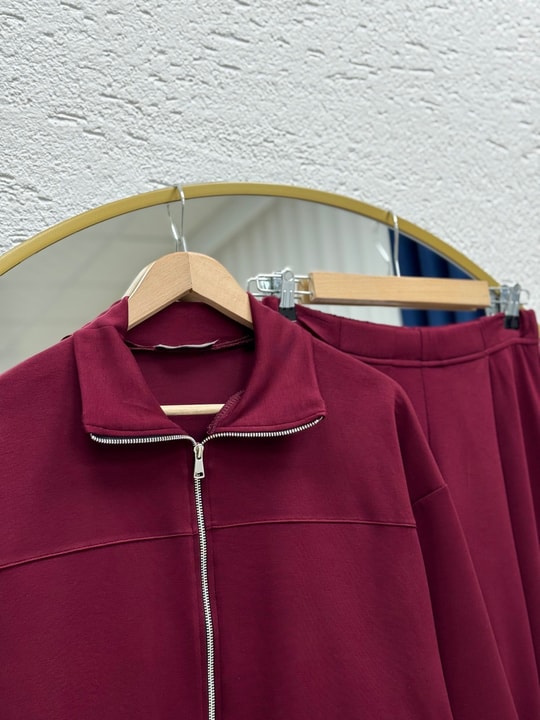 Hazal Beli Tünelli Fermuarlı Pantolonlu Takım-TN032 Bordo