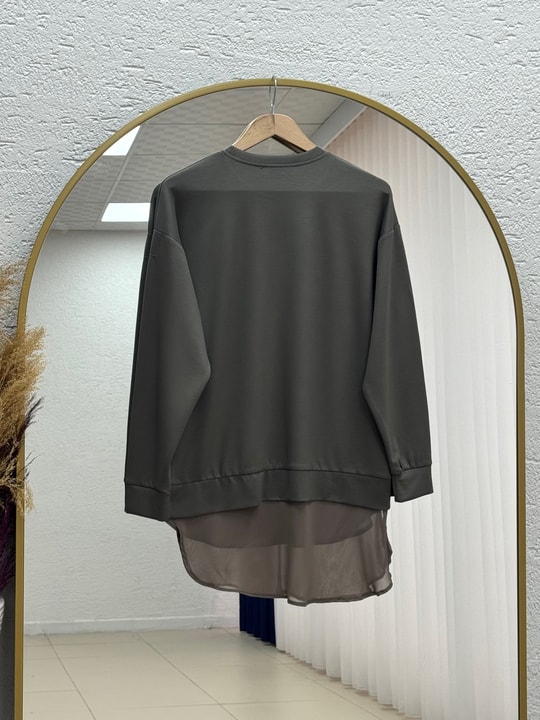 Hümanaz Altı Şifonlu Tunik-ZN3226 Haki