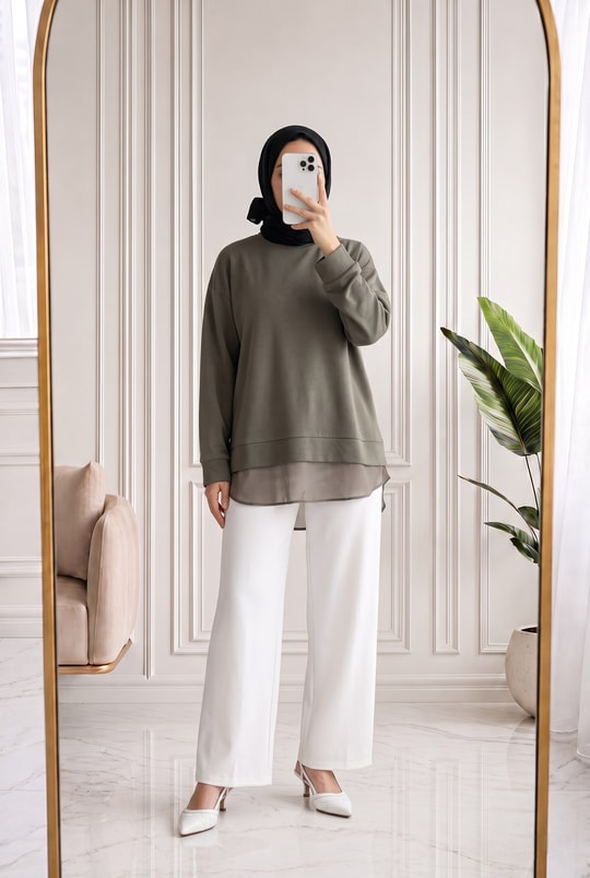 Hümanaz Altı Şifonlu Tunik-ZN3226 Haki