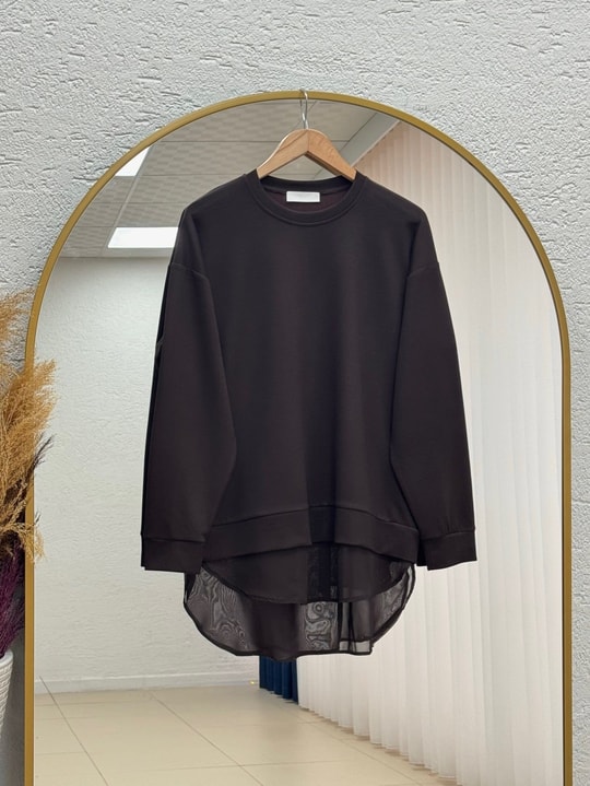 Hümanaz Altı Şifonlu Tunik-ZN3226 Kahve