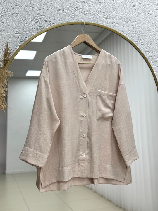 Hümay Tek Cepli Keten Gömlek-BN4234 Taş