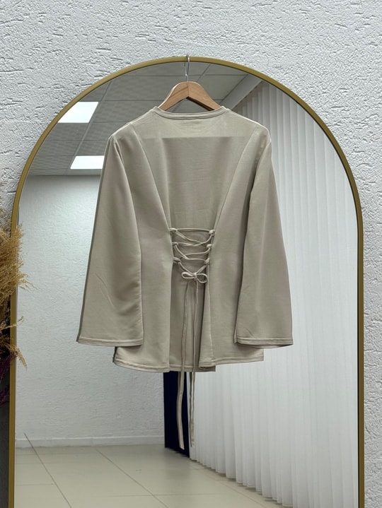 Hümayşah Arkası Bağlamalı Önü Dikişli Tunik-SS13261 Bej