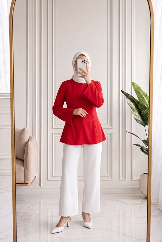 Hümayşah Arkası Bağlamalı Önü Dikişli Tunik-SS13261 Kırmızı