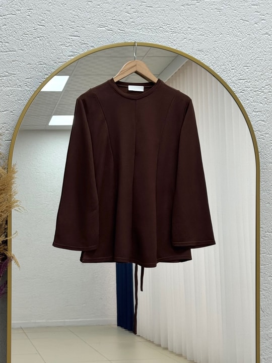 Hümayşah Arkası Bağlamalı Önü Dikişli Tunik-SS13261 Kahve