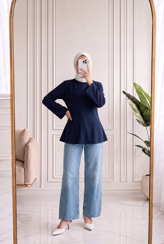 Hümayşah Arkası Bağlamalı Önü Dikişli Tunik-SS13261 Lacivert