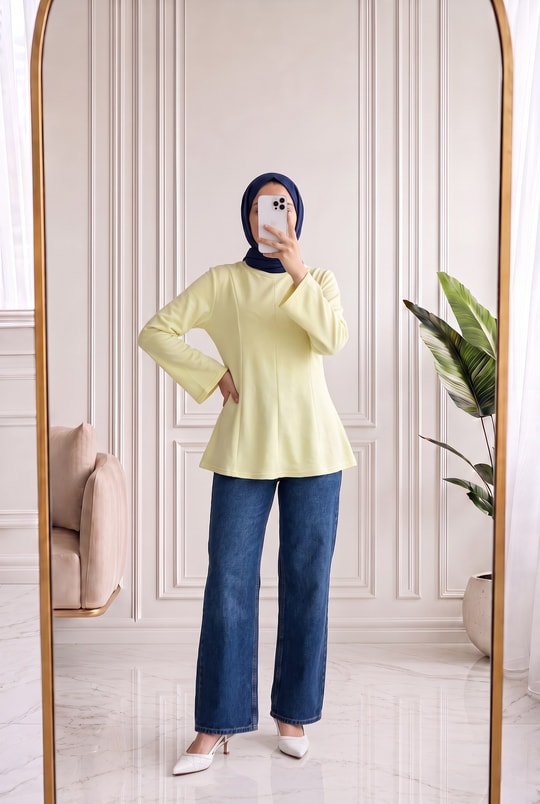 Hümayşah Arkası Bağlamalı Önü Dikişli Tunik-SS13261 Sarı