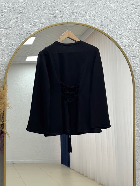Hümayşah Arkası Bağlamalı Önü Dikişli Tunik-SS13261 Siyah