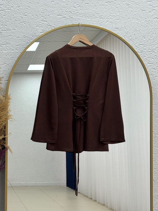 Hümayşah Arkası Bağlamalı Önü Dikişli Tunik-SS13261 Kahve