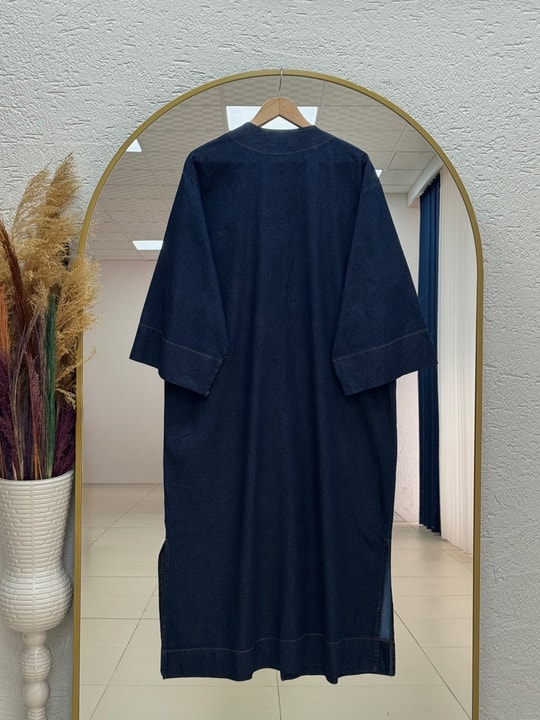 İlay Gold Düğmeli Kot Uzun Kimono-GS2485 Kot Rengi