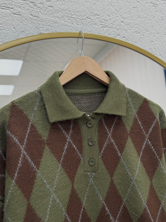 İlknur Polo Yaka Baklava Desen Kazak KR5072-Zİ5593 Haki