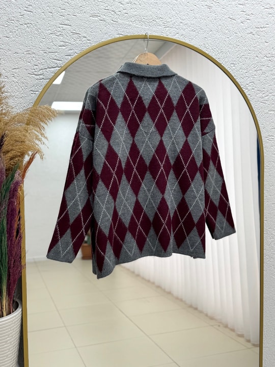 İlknur Polo Yaka Baklava Desen Kazak-Zİ5593 Antrasit