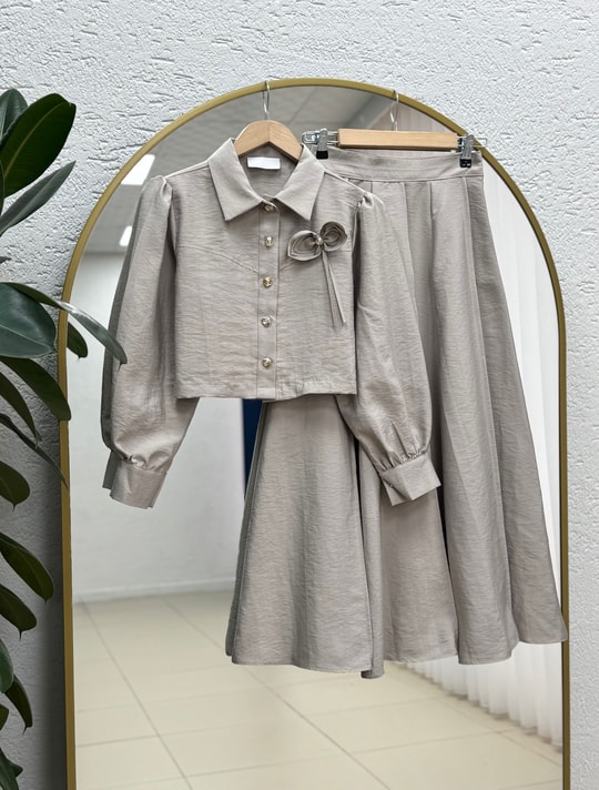 Janset Robalı Fiyonklu Etekli Takım-FA1055 Taş