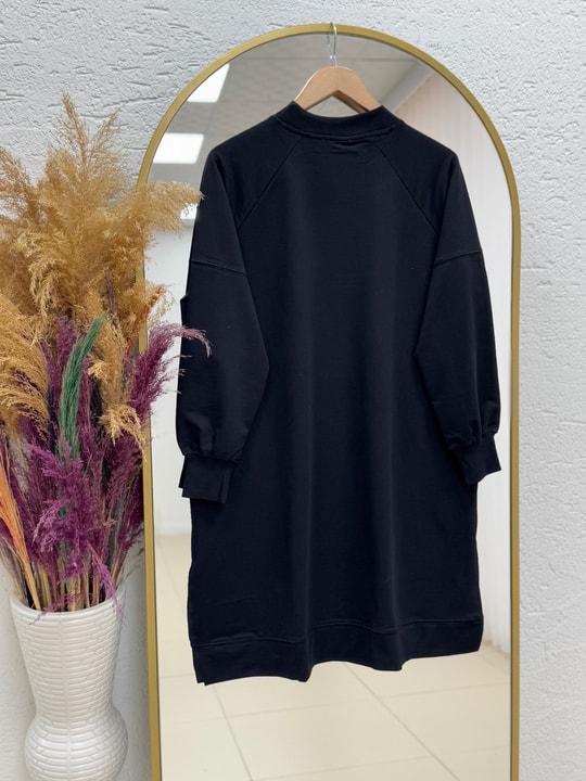 Karessa Dikiş Detaylı Uzun Sweatshirt-EU3072 Siyah