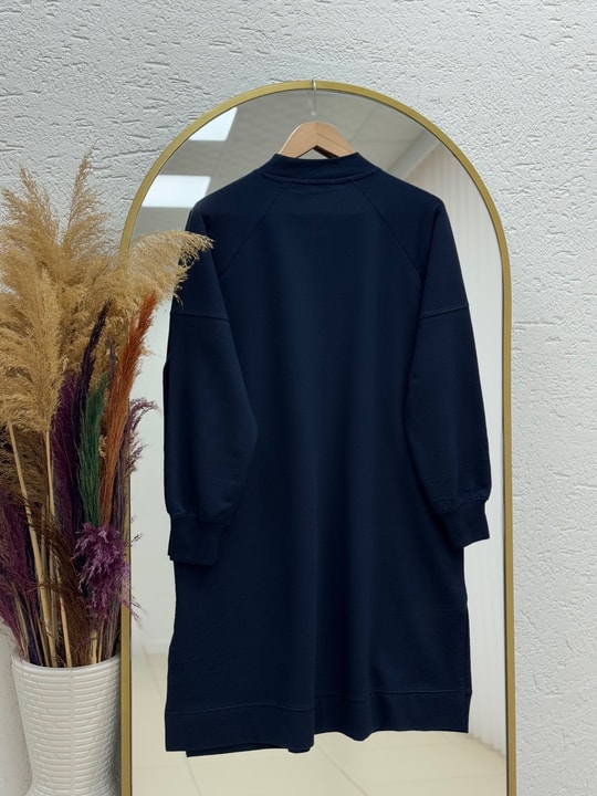 Karessa Dikiş Detaylı Uzun Sweatshirt-EU3072 Lacivert