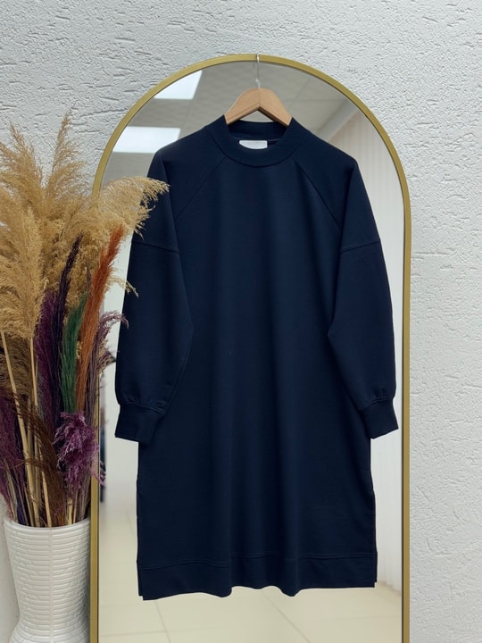 Karessa Dikiş Detaylı Uzun Sweatshirt-EU3072 Lacivert