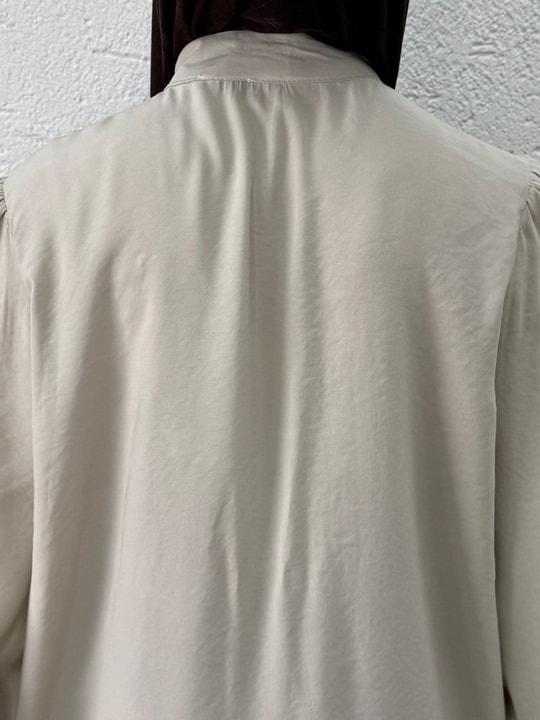 Kıvılcım Hakim Yaka Omuz Büzgülü Uzun Tunik-AS5884 Taş