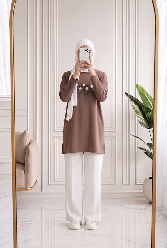 Laleay Zarif 5 Papatya Nakışlı Bluz-SS13148 Vizon