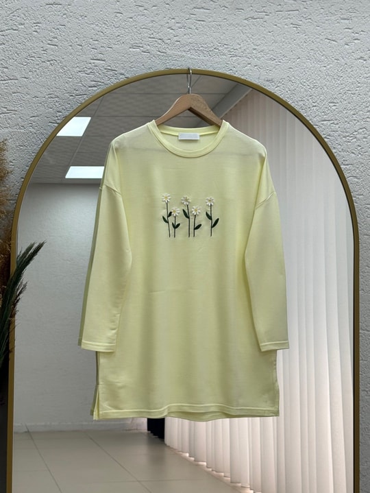 Laleay Zarif 5 Papatya Nakışlı Bluz-SS13148 Sarı