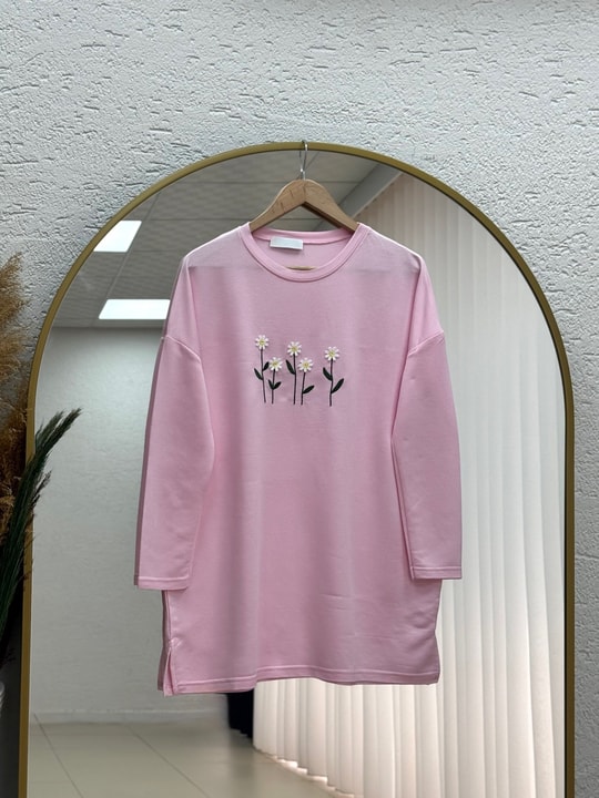 Laleay Zarif 5 Papatya Nakışlı Bluz-SS13148 Pembe