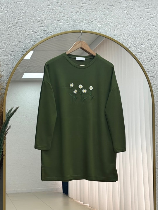 Laleay Zarif 5 Papatya Nakışlı Bluz-SS13148 Haki