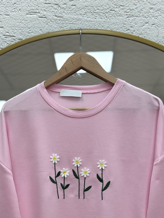 Laleay Zarif 5 Papatya Nakışlı Bluz-SS13148 Pembe