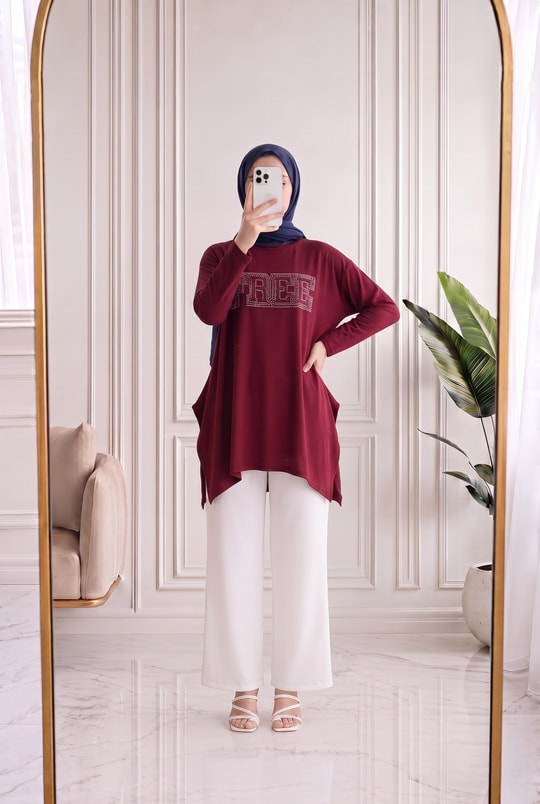Lalefer Baget Taşlı Salaş Viskon Tunik-MF1916 Bordo