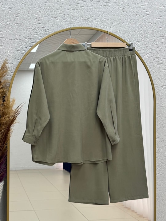 Laliz Tuniği Düğmeli Bol Paça Pantolonlu Takım-NL816 Mint