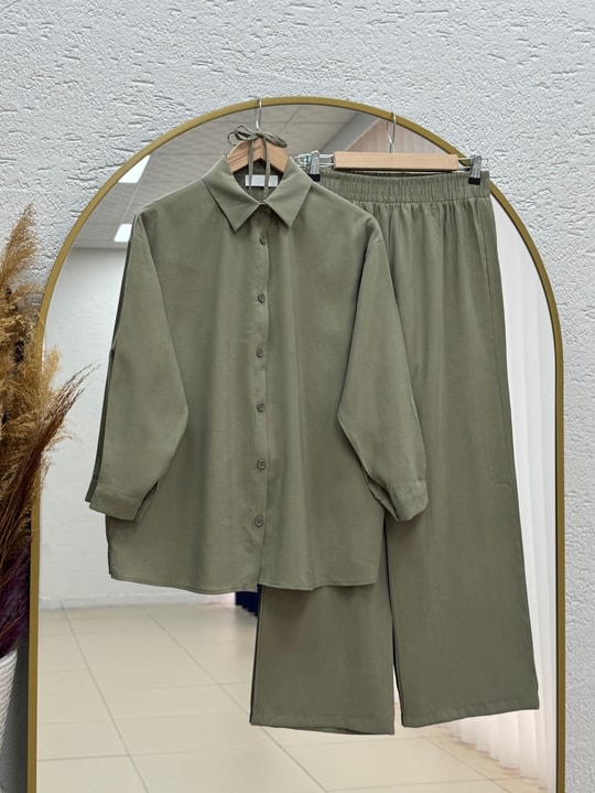Laliz Tuniği Düğmeli Bol Paça Pantolonlu Takım-NL816 Mint