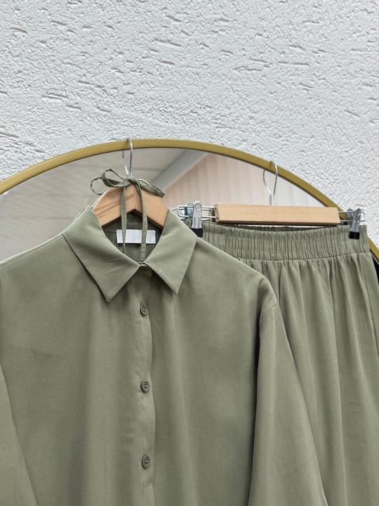 Laliz Tuniği Düğmeli Bol Paça Pantolonlu Takım-NL816 Mint