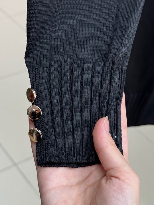 Lamira Düğme Kısmı Geçişli Kol Ucu ve Altı Fitilli Soğuk İp Hırka-SY3176 Siyah