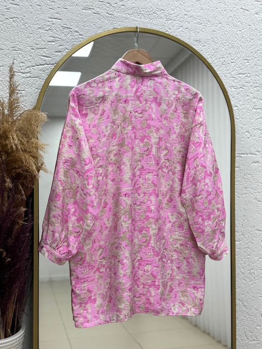 Lamyla Etnik Desen Bağcıklı Kısa Gömlek-PE266 Pembe