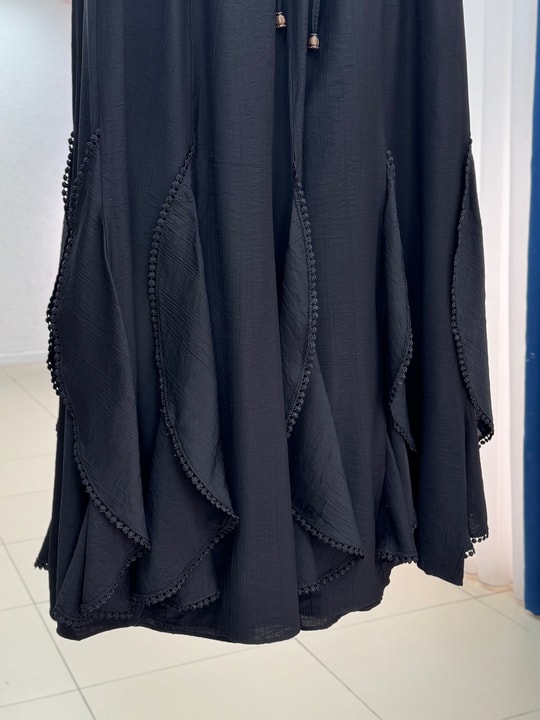 Lavona Fırfırları Dantelli Çilek Etek-AA4274 Siyah